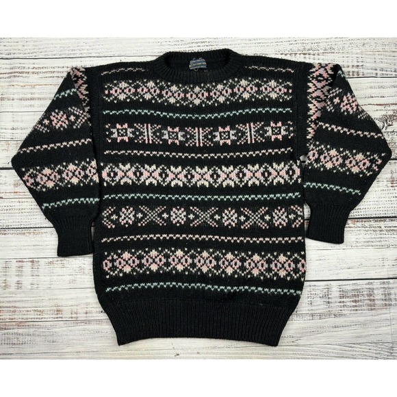 Vtg Fair Isle Sheep Wool‎ Chunky Hand Knit Oversized Sweater Sz L Made in Peru - Picture 1 of 3
